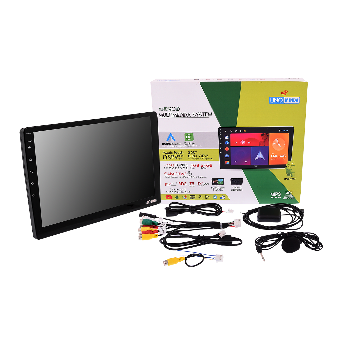 UNO Minda | 10-Inch Android Multimedia Player | 4GB RAM, 64GB ROM | Wireless Apple CarPlay & Android Auto | 360° Camera Controller | Universal Fit