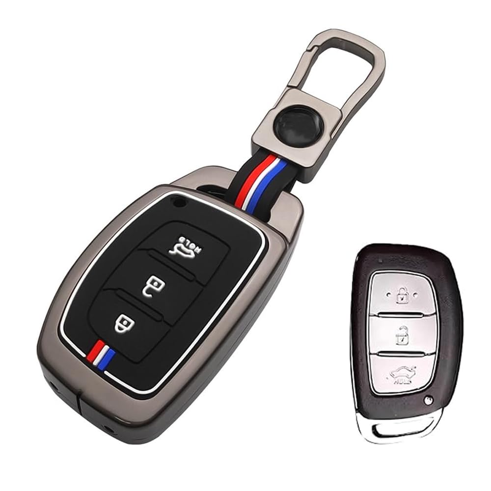 Metal Silicon Smart Key Cover for Hyundai, 3-Button, Compatible with i20, Creta, Venue, Tucson, Alcazar, Verna, Xcent, Aura, Elantra | Glow in Low-Light