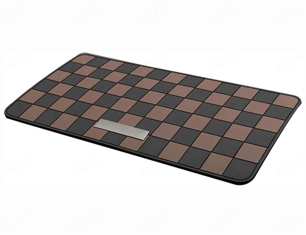 Car Dashboard Non-Slip Mat, Checkered Pattern, Black and Brown