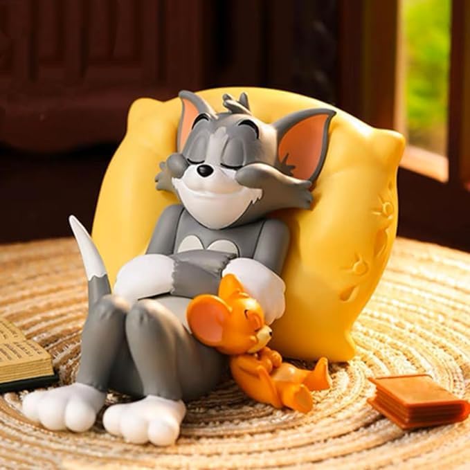 Tom and Jerry Car Dashboard Decoration, Sleeping Cat and Mouse Figurine with Yellow Cushion, Car Dashboard and Table Top Ornament