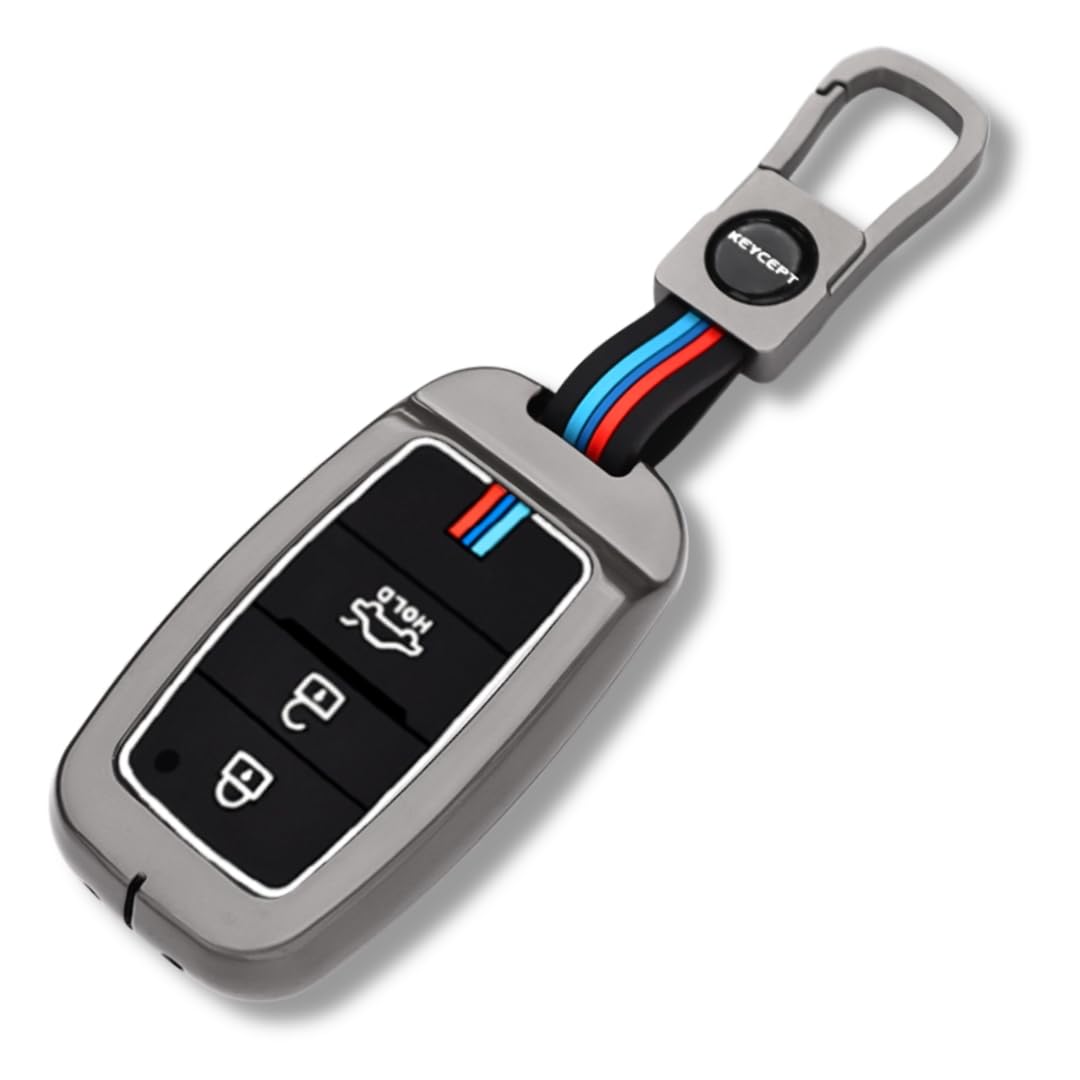 Premium Zinc Alloy Key Cover for Kia Sonet, Carens, Seltos, 3-Button Smart Key, 360° Protection with Inner Silicone