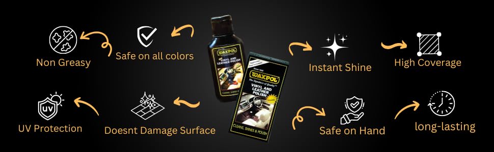 Waxpol Vinyl & Leather Polish 125 ml For Cleaning, Shine & Protection for Car & Bike Seats, Dashboard, Leather Goods ,Jacket, Handbag, Wallet, Belt