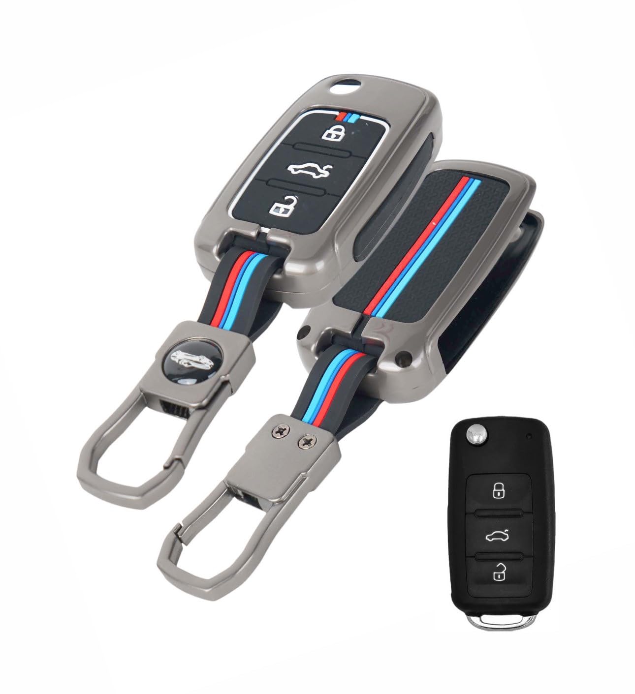 Metal Key Cover for Skoda and Volkswagen - Polo | Vento | Jetta | Ameo | Passat and Skoda Rapid | Laura | Superb | Octavia Fabia | Yeti 3 Button Flip Key