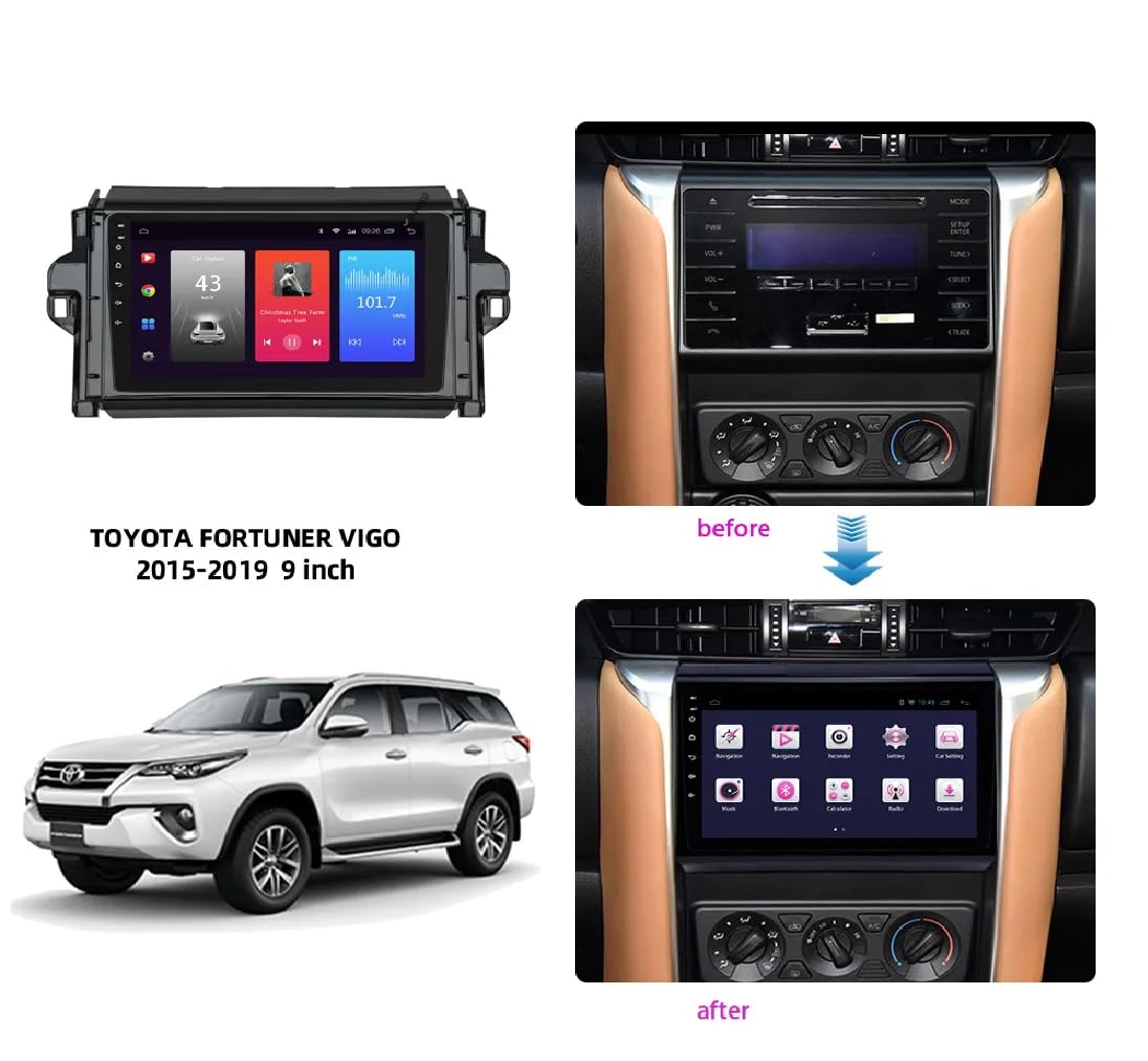 Android Frame 9 inch (Suitable for Base Model Toyota FORTUNER VIGO 2015-2019 / Toyota Auris 2016-2018) Toyota Car Stereo Frame with Wiring