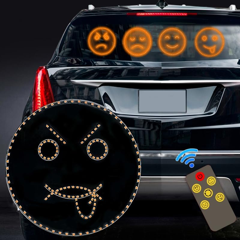 Fun Emoticon LED Light with Remote Control, Car Funny Emoji Light Rear Windows, Super Bright Display, 8 Months Battery Life