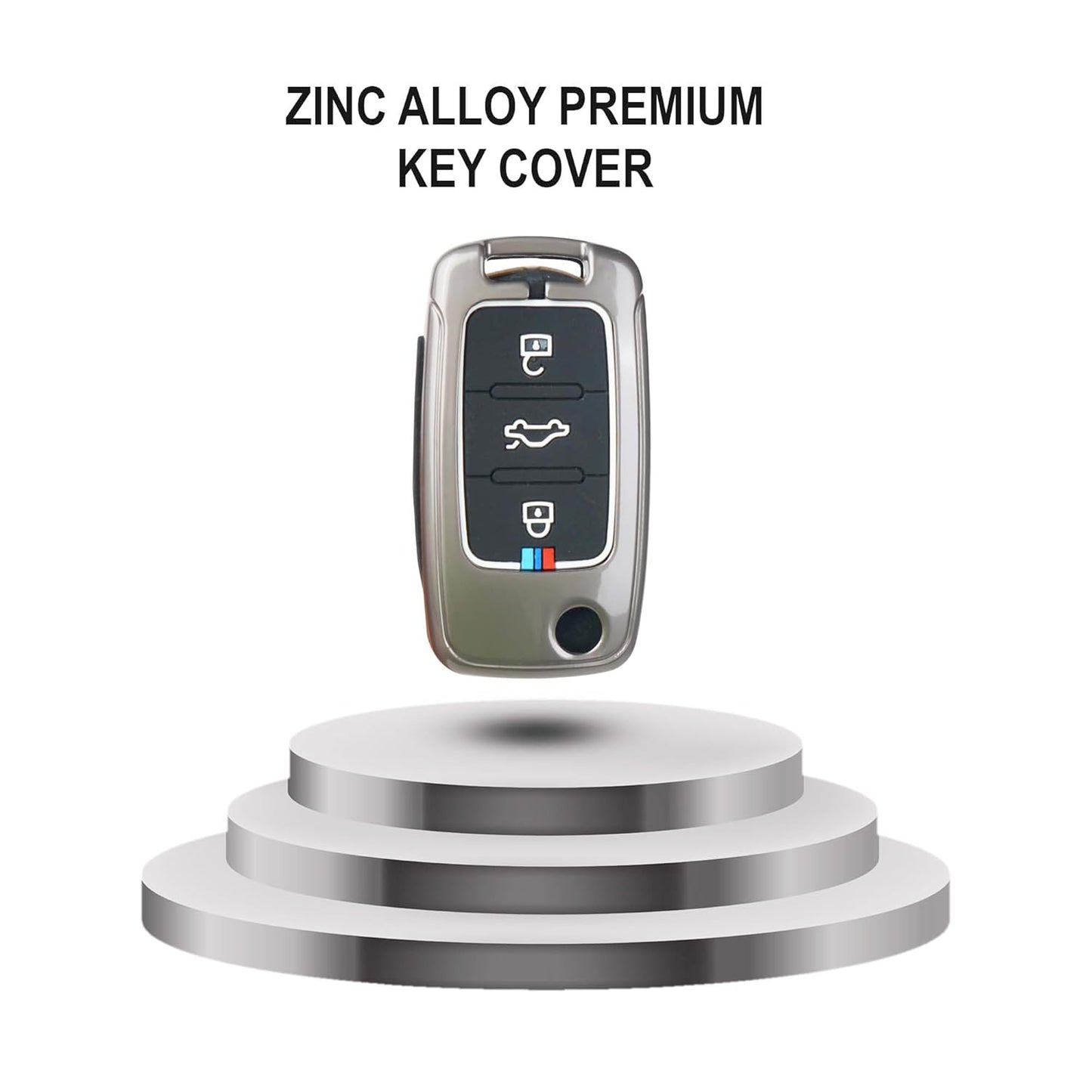 Metal Key Cover for Skoda and Volkswagen - Polo | Vento | Jetta | Ameo | Passat and Skoda Rapid | Laura | Superb | Octavia Fabia | Yeti 3 Button Flip Key