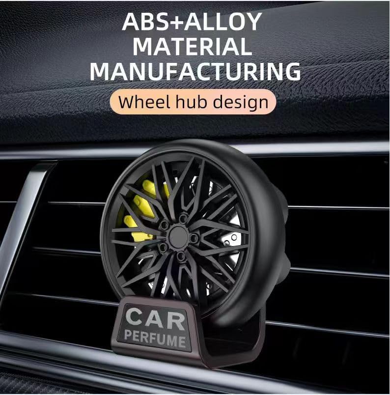 Car Air Freshener AC Vent Clip, Wheel Hub Design | ABS+Alloy Material | Auto wheel rotate - Red