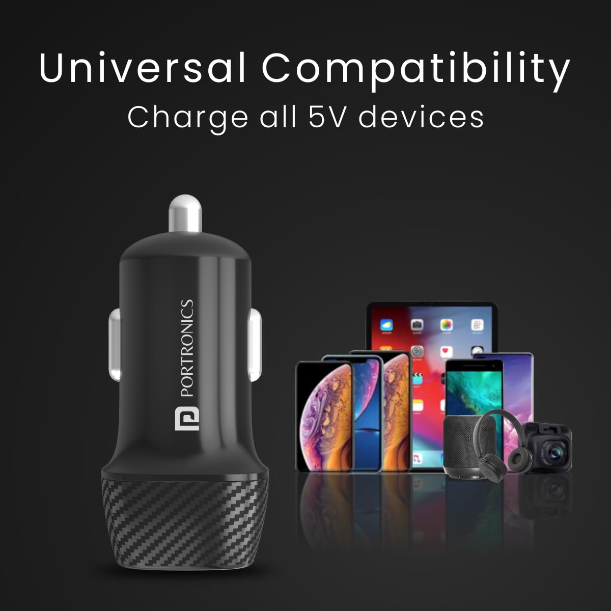 Portronics POR-1345 Fast Charger β 33W Dual Port PD & QC3.0 Car Charger