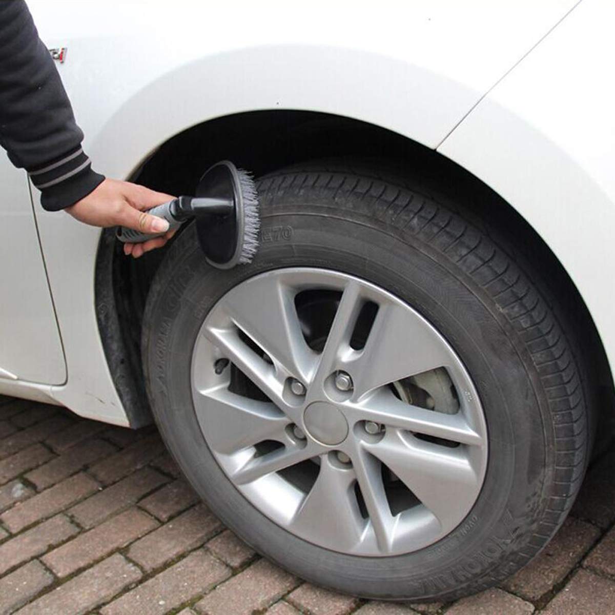 T-Type Car Tyre Cleaning Brush Scrubber with Antislip Handle Multi-Functional SUV Tire Wheel Rim Hub Washing Cleaner