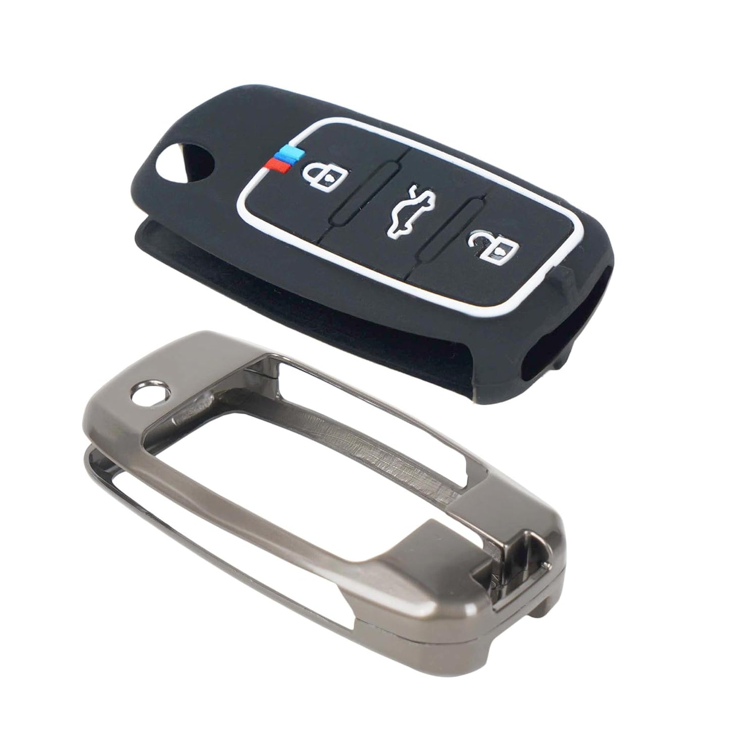 Metal Key Cover for Skoda and Volkswagen - Polo | Vento | Jetta | Ameo | Passat and Skoda Rapid | Laura | Superb | Octavia Fabia | Yeti 3 Button Flip Key