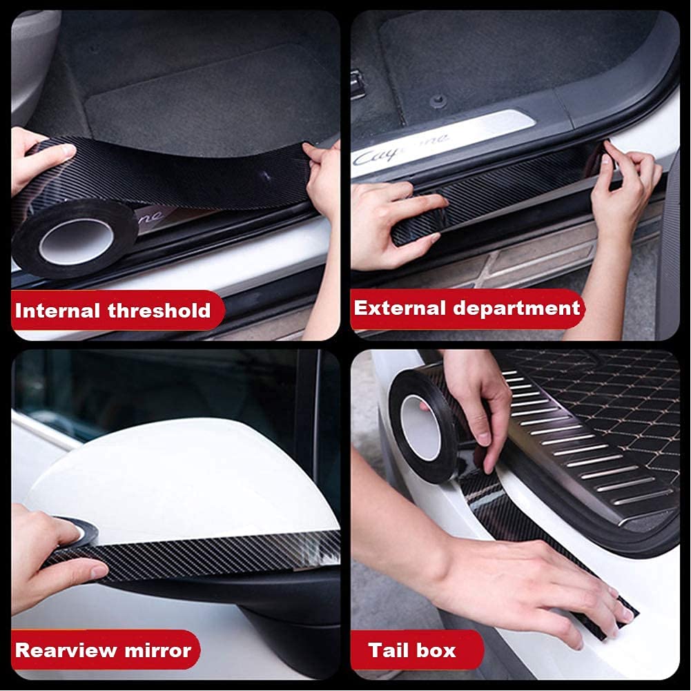Car Sticker Carbon Fiber Rubber,Entry Guard Protector Strip Car Door Sill Protector,Bumper Door Guard Scuff Plate Protectors Tape Anti-Scratch Step 5 M Polyvinyl Chloride (Black)