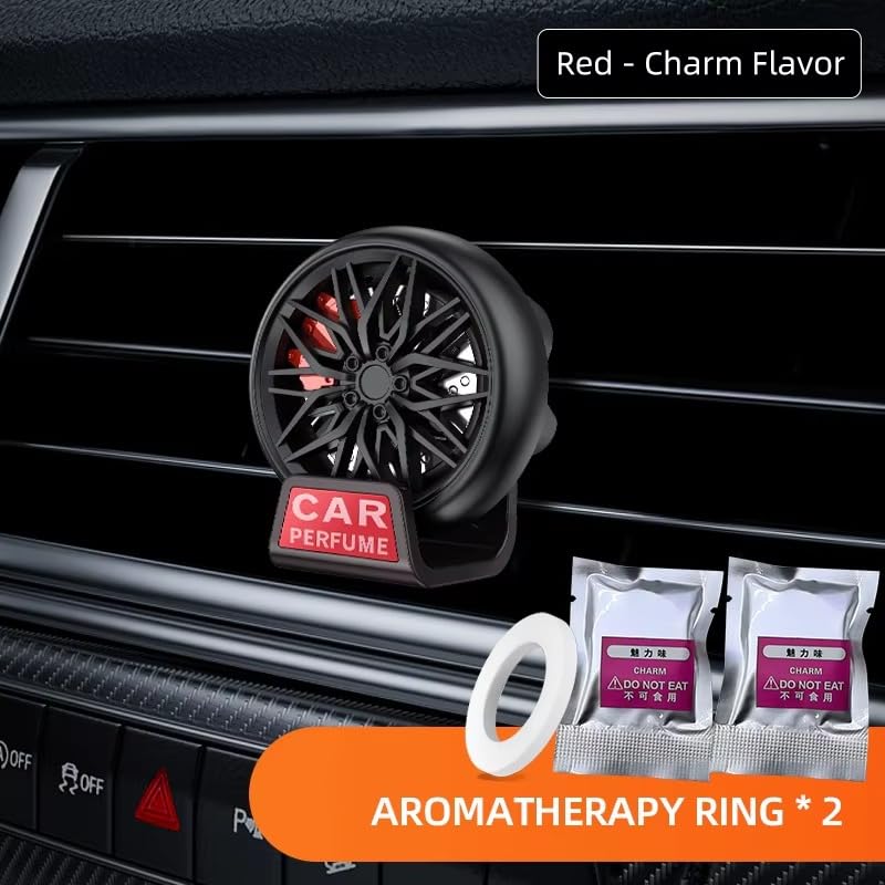 Car Air Freshener AC Vent Clip, Wheel Hub Design | ABS+Alloy Material | Auto wheel rotate - Red