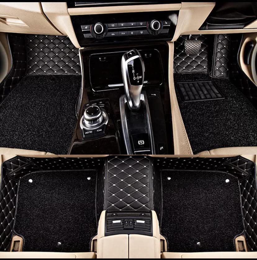 Faux Leather, Nylon 7D Car Floor Mats Compatible with Mahindra XUV 3XO 2024 Onwards, (Black with beige stitch)