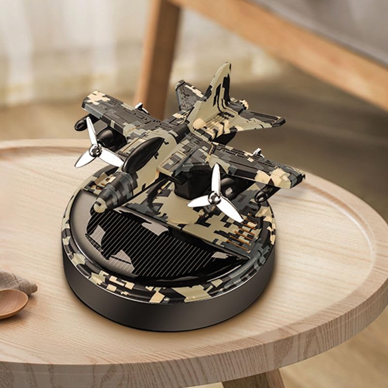 Solar Car Air Freshener, Fighter Jet Design, Camouflage Pattern, Aluminium Alloy Construction, Natural Fragrance Diffuser | Runs without battery