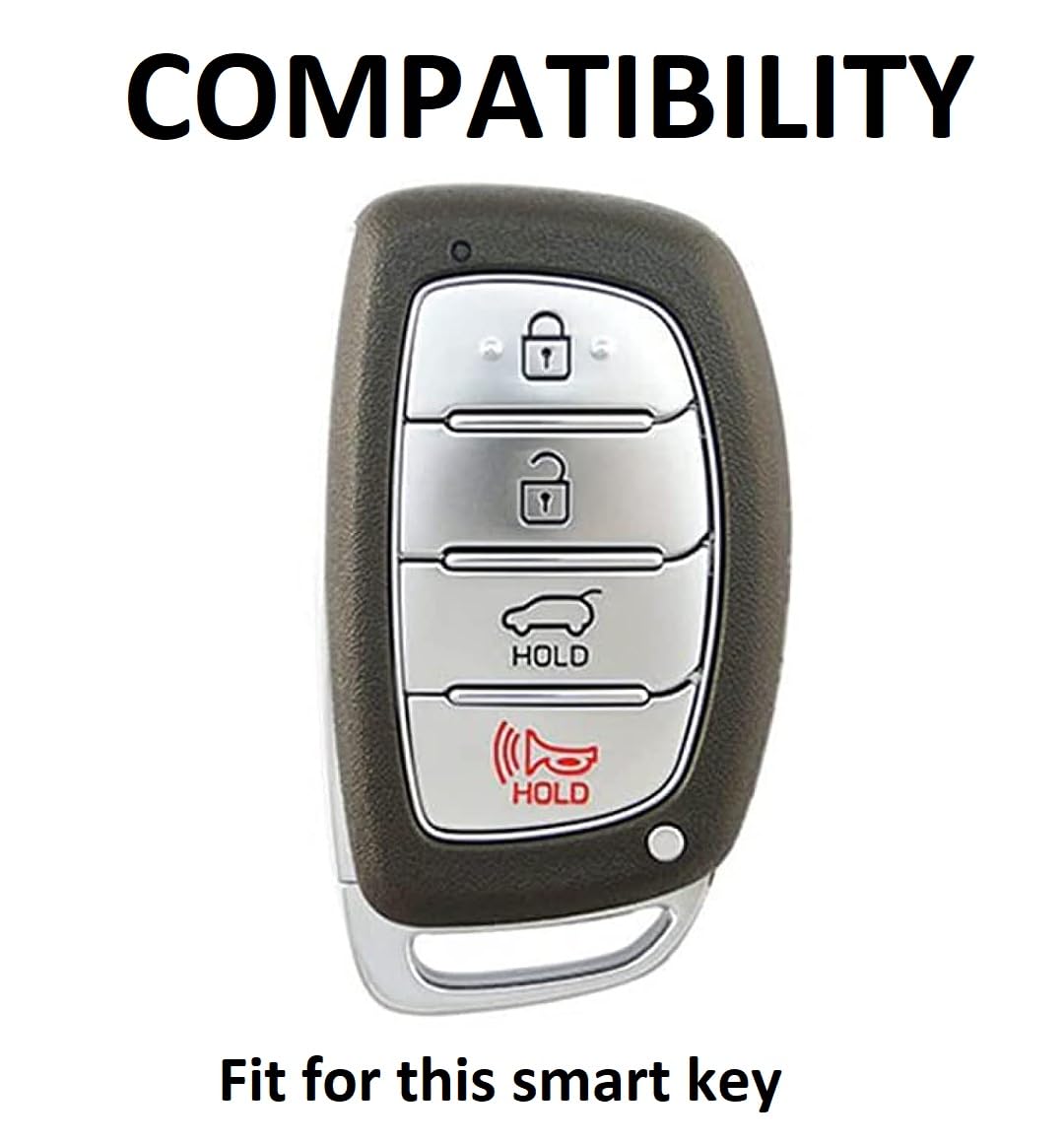 Premium Metal Key Cover Case with Keychain for Hyundai Venue, Creta, I-20, Elantra, Tucson Smart Key, 4-Button, Metallic Grey