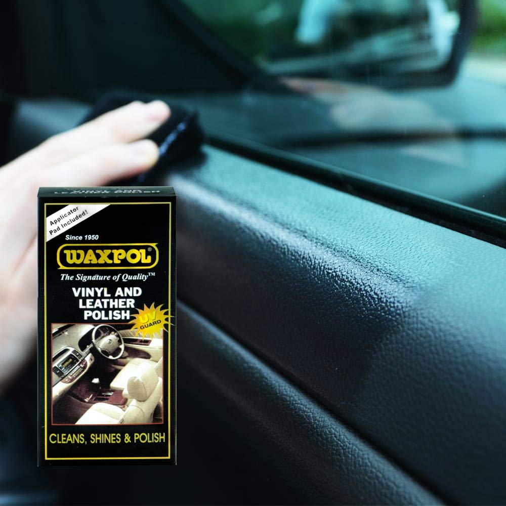 Waxpol Vinyl & Leather Polish 125 ml For Cleaning, Shine & Protection for Car & Bike Seats, Dashboard, Leather Goods ,Jacket, Handbag, Wallet, Belt