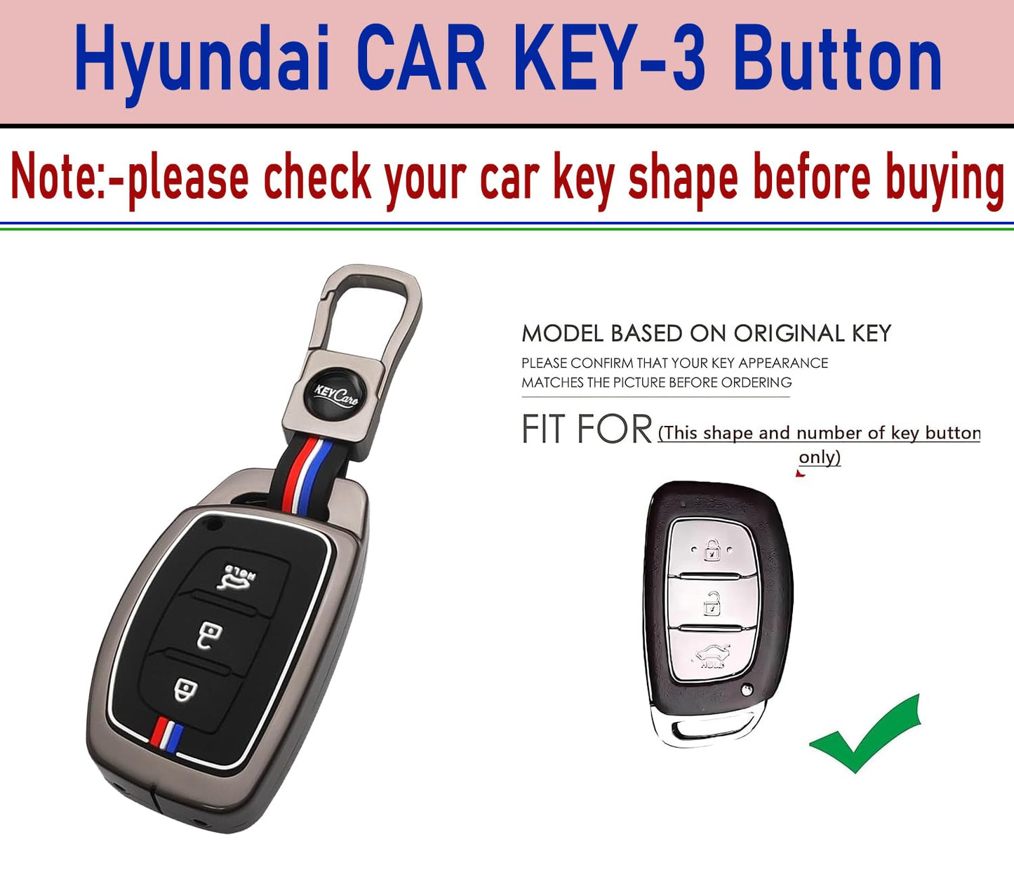 Metal Silicon Smart Key Cover for Hyundai, 3-Button, Compatible with i20, Creta, Venue, Tucson, Alcazar, Verna, Xcent, Aura, Elantra | Glow in Low-Light