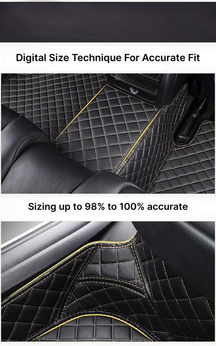 Faux Leather, Nylon 7D Car Floor Mats Compatible with Mahindra XUV 3XO 2024 Onwards, (Black with beige stitch)