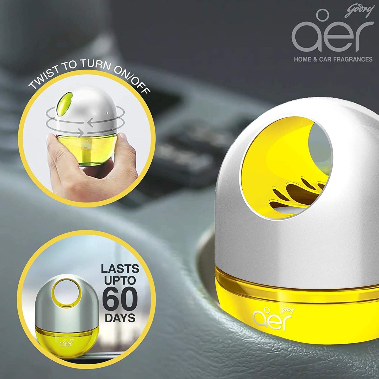 Godrej aer Twist – Car Air Freshener, Sunny Citrus Blast (45g)