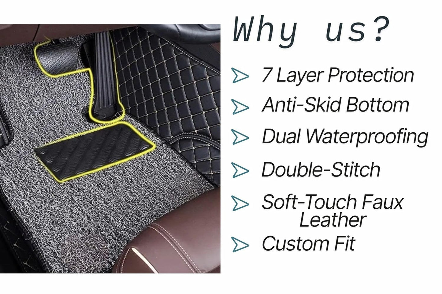 Faux Leather, Nylon 7D Car Floor Mats Compatible with Mahindra XUV 3XO 2024 Onwards, (Black with beige stitch)