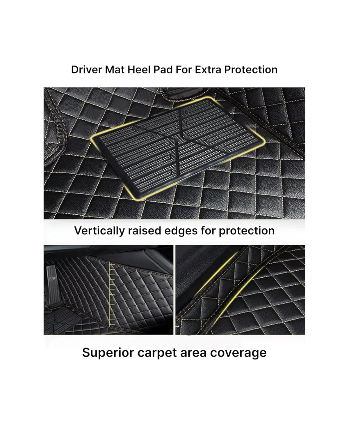 Faux Leather, Nylon 7D Car Floor Mats Compatible with Mahindra XUV 3XO 2024 Onwards, (Black with beige stitch)