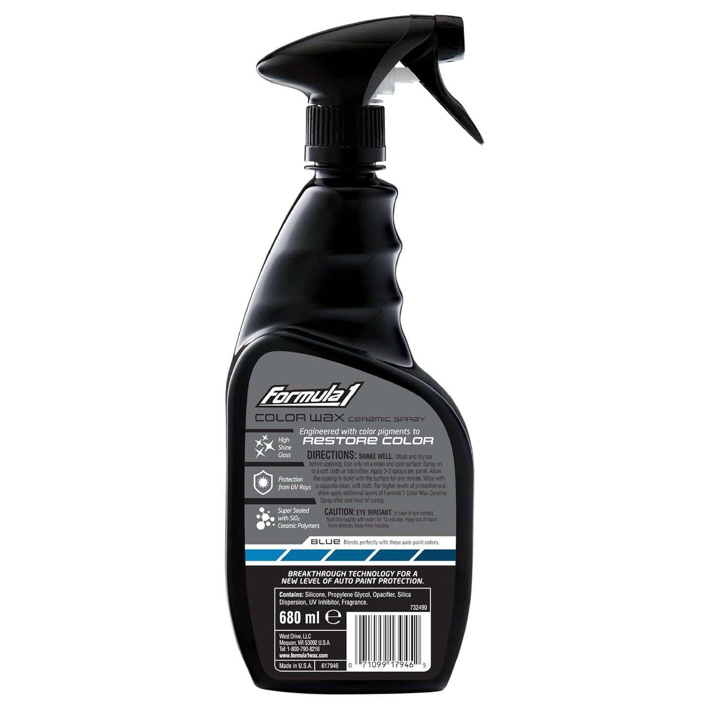 Formula 1 Ceramic Color Spray Wax for Blue Cars – 680 ml | Enhances Shine & Paint Protection