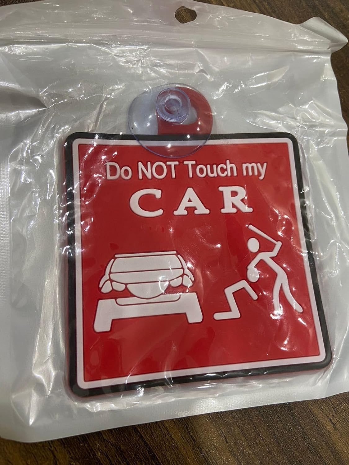 Do Not Touch My Car Warning Sign with Suction Cup, Red and White, 10 x 9 cm, Silicon Material (Easy to Apply and Remove)