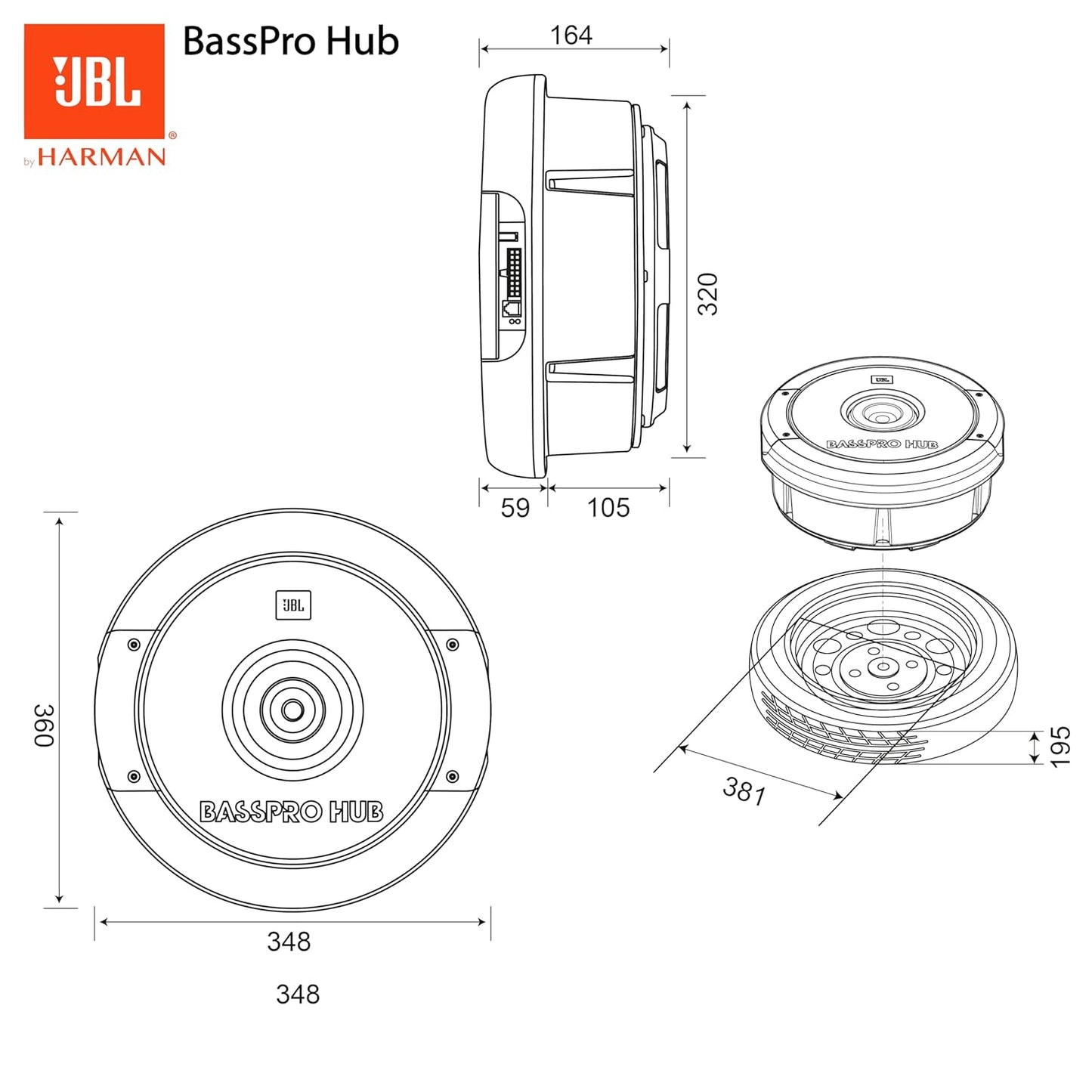 JBL BassPro Hub – 11" (27.9 cm) 200W RMS Active Spare-Tire Subwoofer | Remote Control | Fiberglass Cone | Speaker/Line Inputs | Thermal & Current Protection