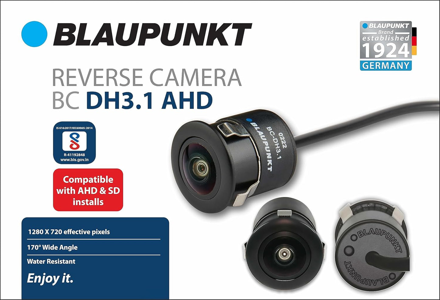 Blaupunkt DH 3.1 AHD Car Reverse Parking Camera (Bumper) with AHD Picture Quality, Pixels- 1280 x 720, 170˚Wide Angle, Water Resistant, Sensor- CMOS, Compatible with AHD(PAL) and SD(NTSC) installs