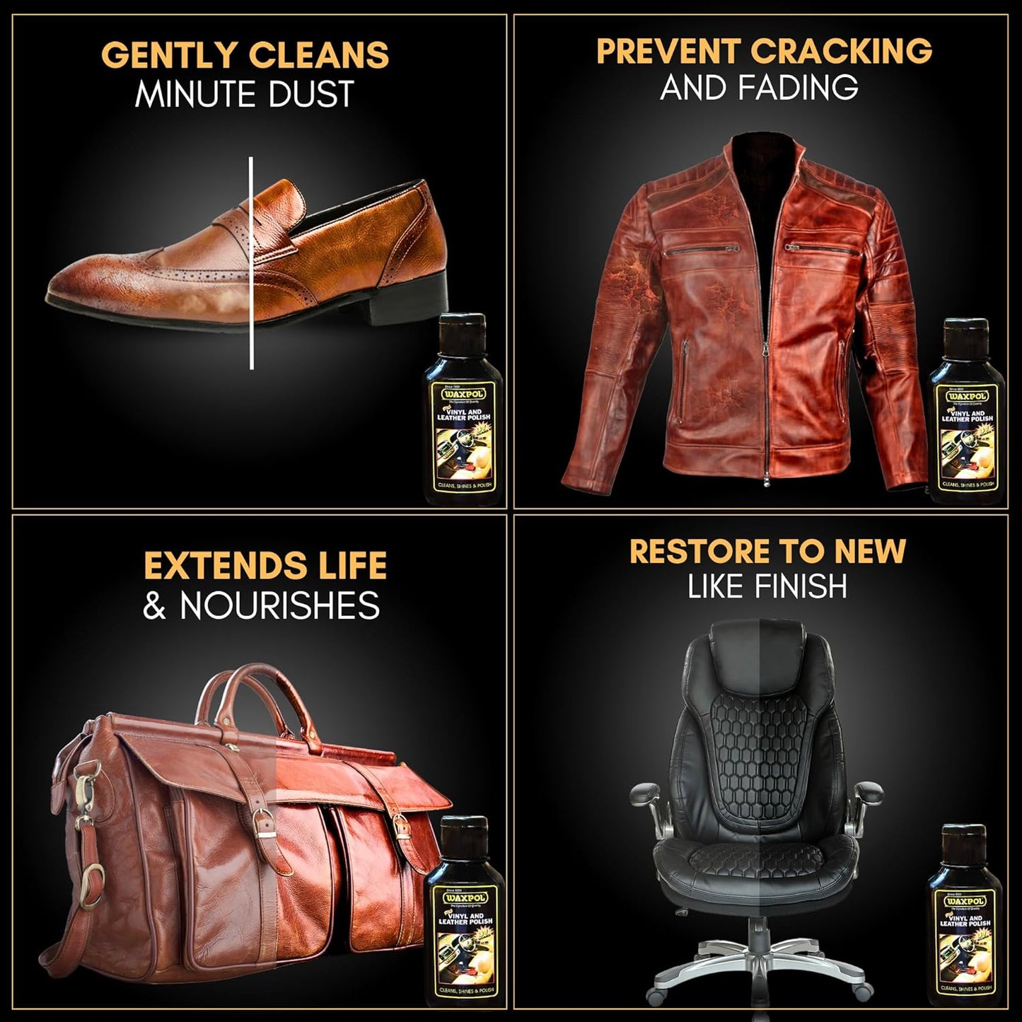 Waxpol Vinyl & Leather Polish 125 ml For Cleaning, Shine & Protection for Car & Bike Seats, Dashboard, Leather Goods ,Jacket, Handbag, Wallet, Belt