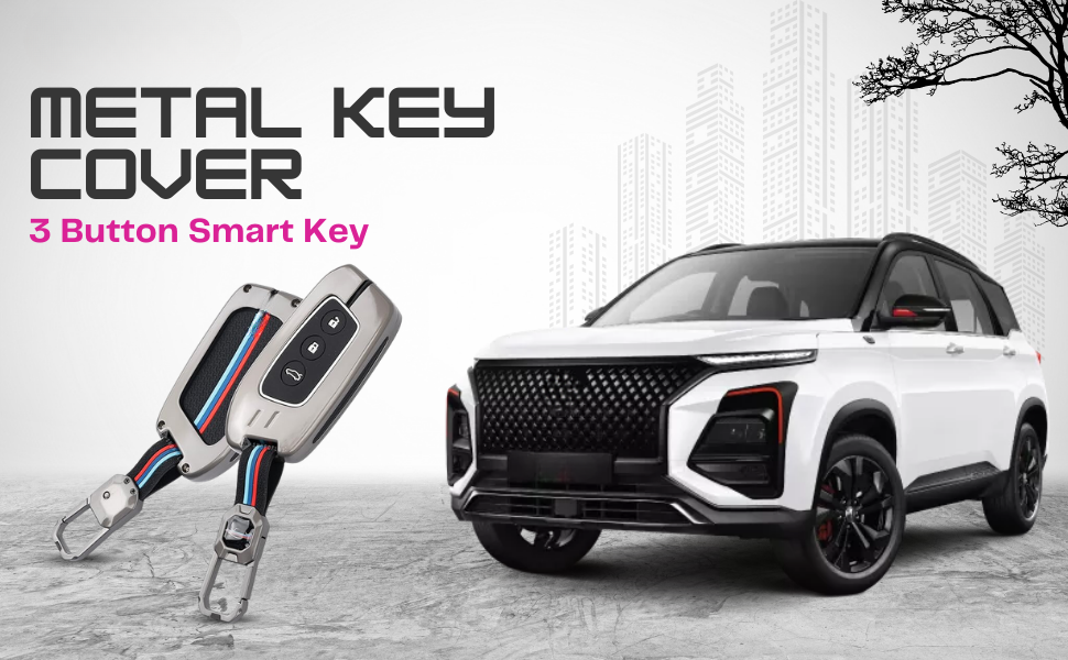 Metal Car Key Cover Compatible for MG Hector | Windsor EV 3 Button Smart Key