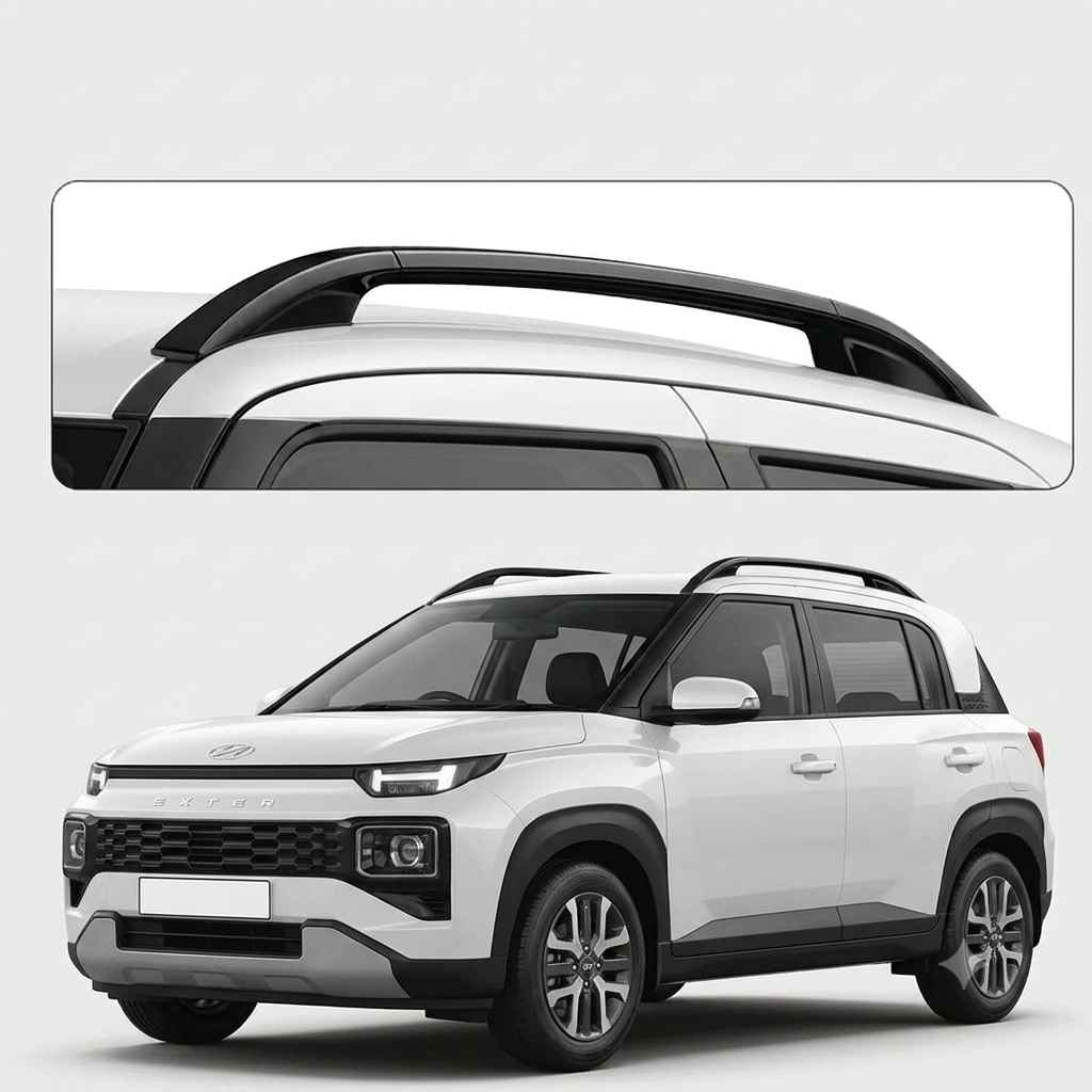 Galio Glossy Black Roof Rails for Hyundai Exter 2023 Onwards | Set of 2 | Drill-Free Aesthetic Roof Styling