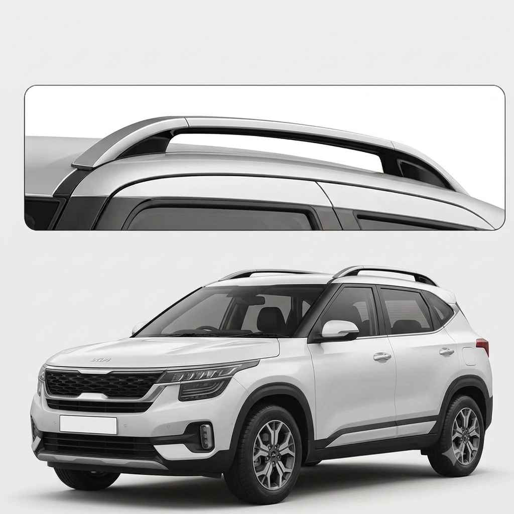 Galio Glossy Black Roof Rails for Kia Seltos 2019 Onwards | Set of 2 | Drill-Free Aesthetic Roof Styling