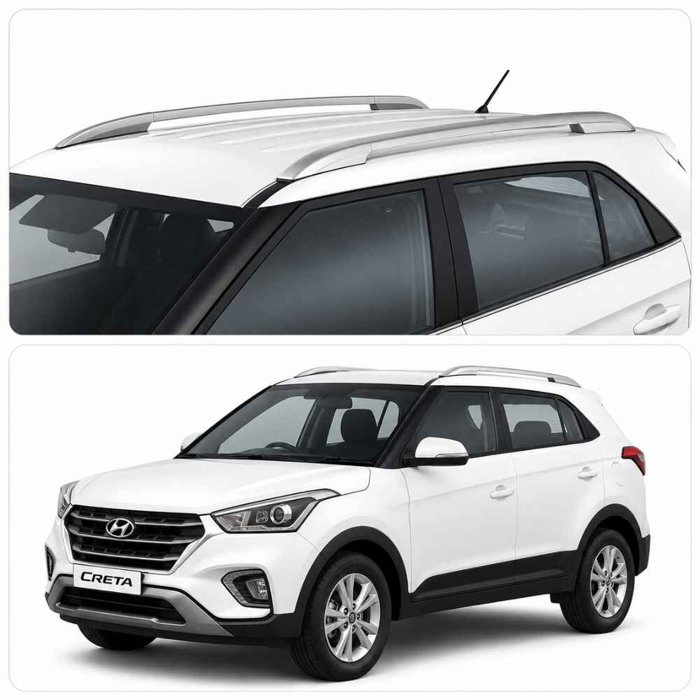 Galio Metallic Silver Roof Rails for Hyundai Creta 2015 to 2020 | Set of 2 | Drill-Free Aesthetic Roof Styling