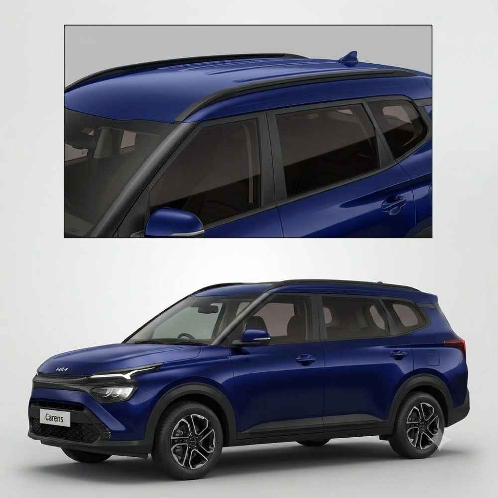 Galio Silver and Black Roof Rails for Kia Carens, Carens Clavis, Clavis EV | Set of 2 | Drill-Free Aesthetic Roof Styling