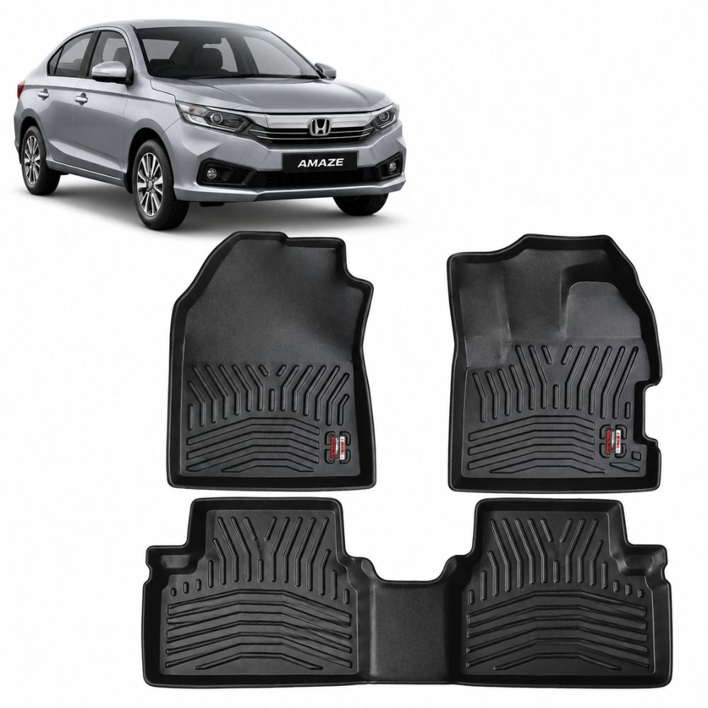 Techo X-Treme TPE Car Floor Mats for Honda Amaze 2018+ Manual & Auto | 2.5mm Tray Design | Set of 3 | OEM Fit