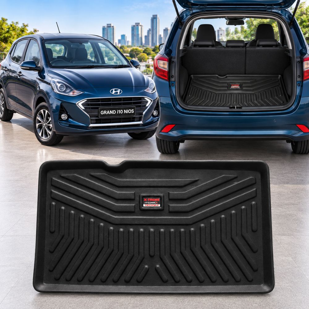 Techo X-treme Custom Fit TPE Trunk Mat for Hyundai Grand i10 Nios 2019 Onwards | Tray Design | Raised Edges | Waterproof | All-Weather Boot Protection