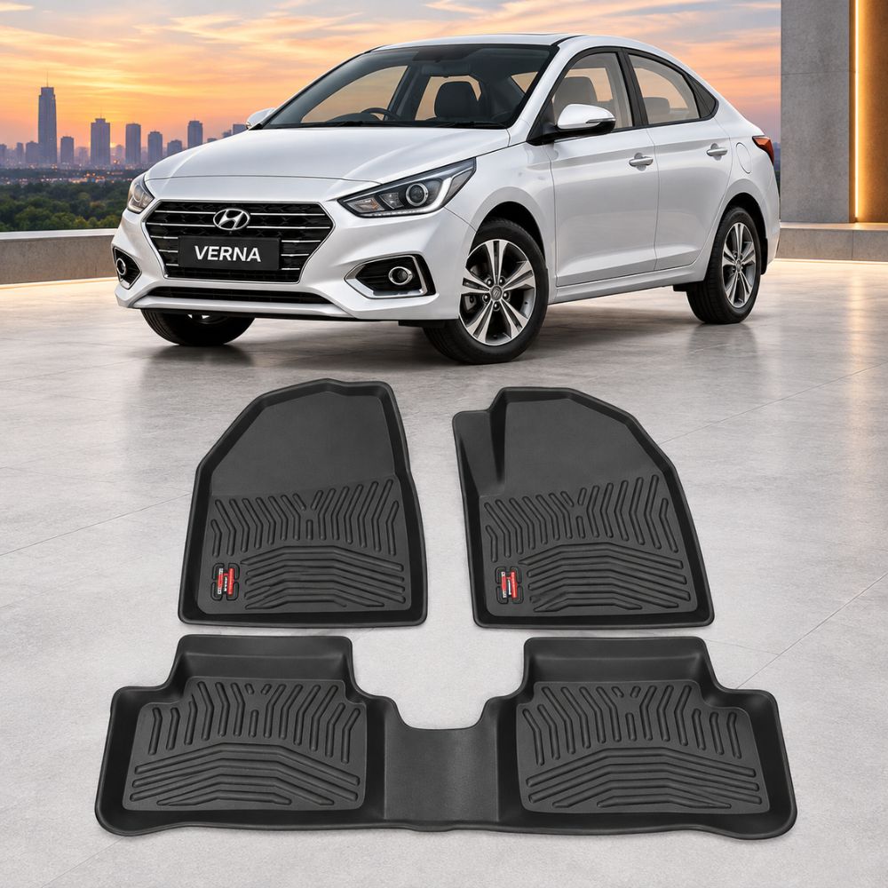 Techo X-Treme TPE Car Floor Mats for Hyundai Verna 2017-2022 | 2.5mm Tray Design | Set of 3 | OEM Fit