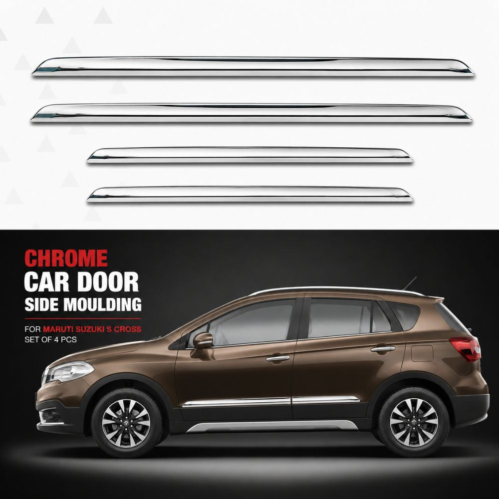 Imported Chrome Car Door Side Beading for Maruti Suzuki S-Cross 1st Gen 2015–2022 | Set of 4