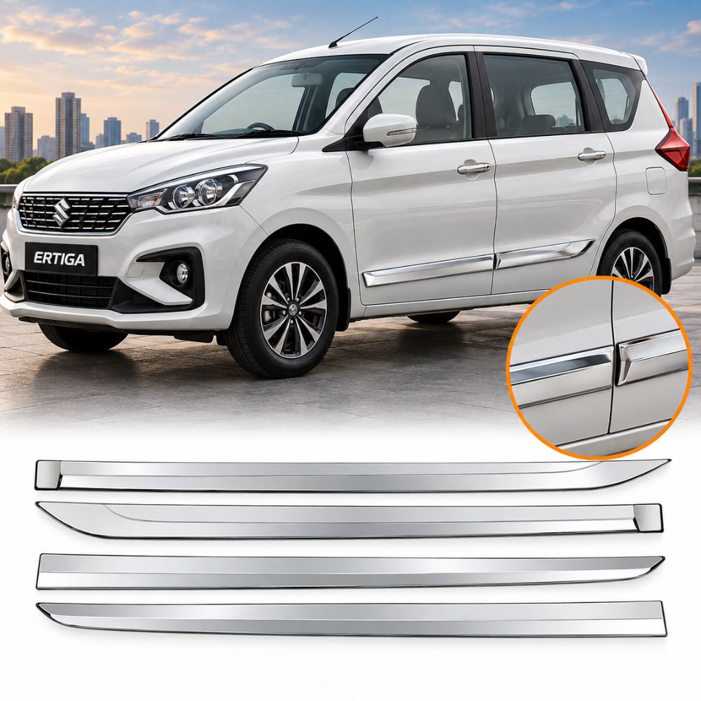 Techo Full Chrome Door Beading for Maruti Ertiga 2018+ | ABS + Chrome | OEM Design | 2.2-3mm Thick | Super Strong Tape | Set of 4