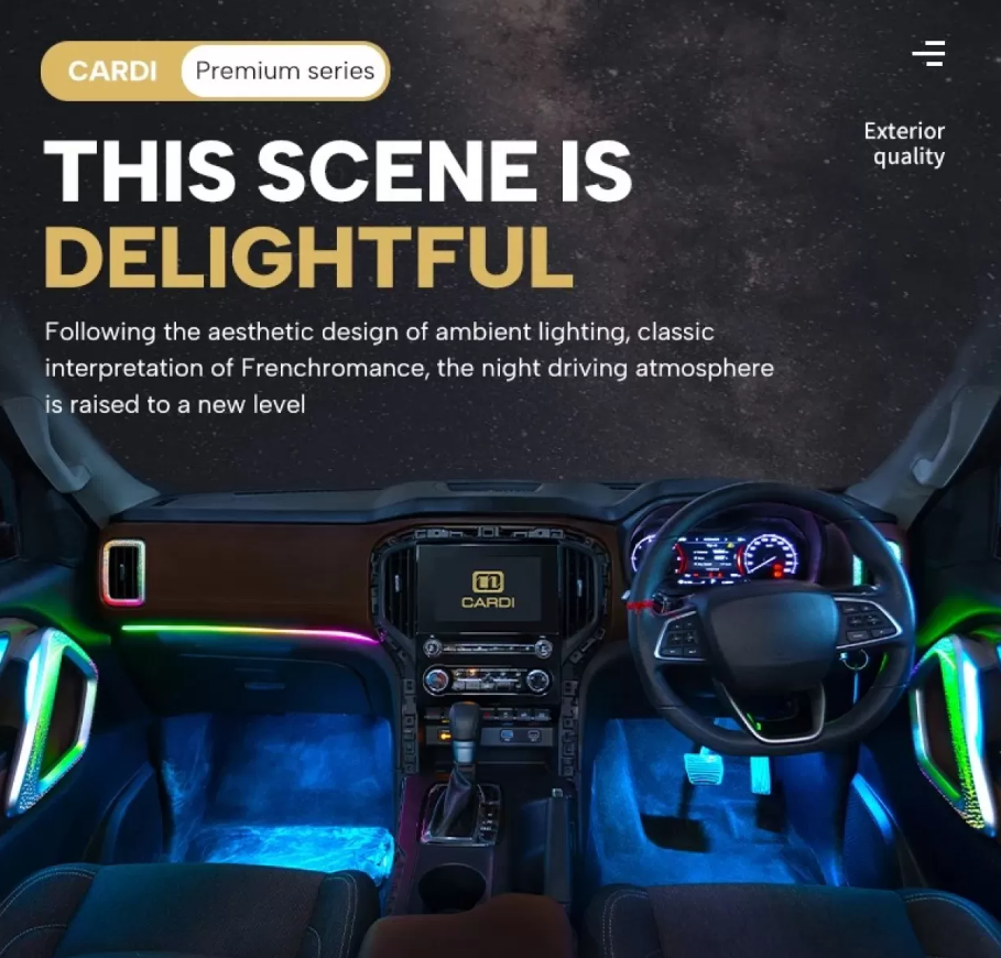 Cardi K4 Ambient Light with Black Panel | Compatible with Mahindra Scorpio-N (2022 Onwards) | OEM | 18-Piece Interior Lighting Kit