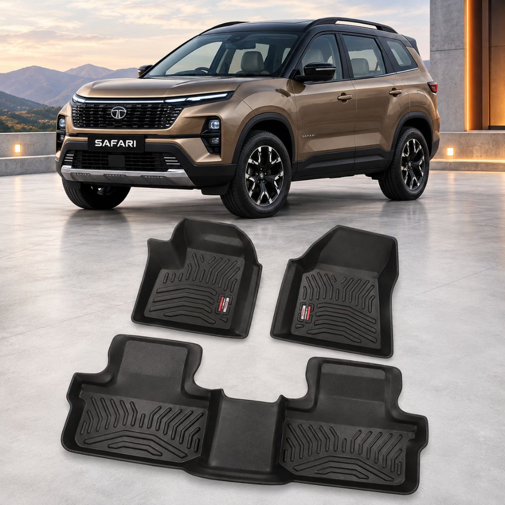 Techo X-Treme TPE Car Floor Mats for Tata Safari 6 Seater Automatic 2023+ | 2.5mm Tray Design | Set of 4 | OEM Fit