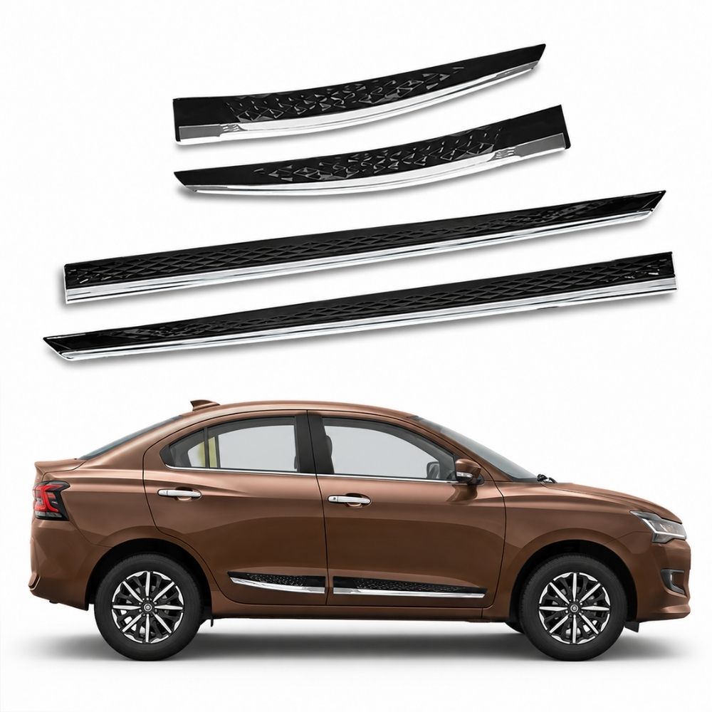 Techo Car Door Side Beading for Maruti Suzuki Dzire 4th Gen 2024 Onwards | Glossy Black with Chrome
