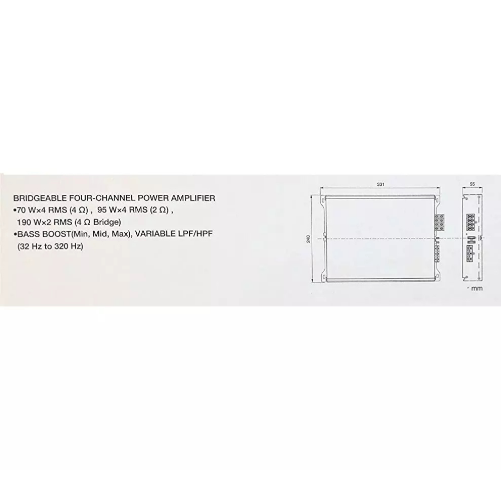 Pioneer GM-E7004 4-Channel Bridgeable Car Amplifier – Powerful Sound with Bass Boost & Tunable Filters