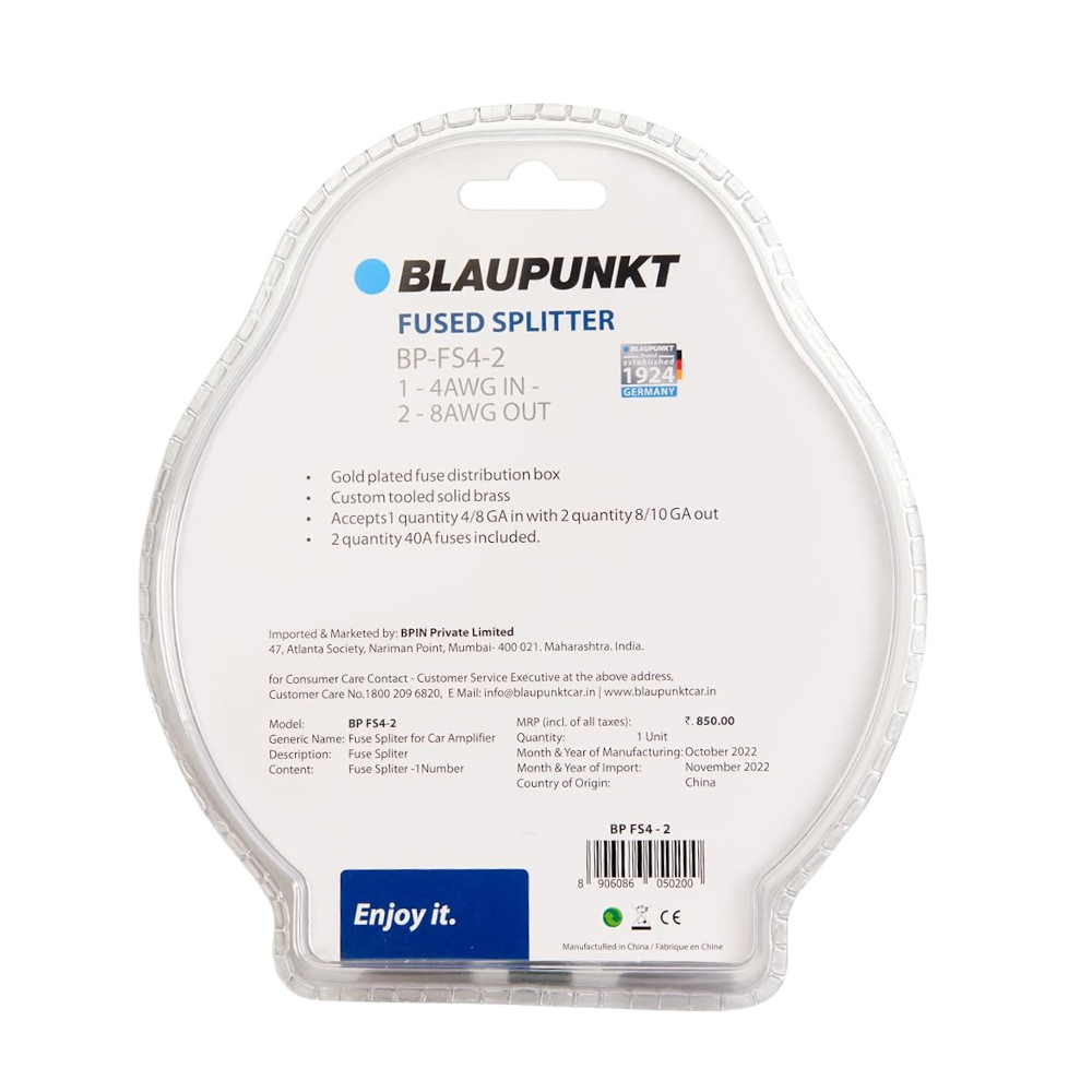 Blaupunkt Fused Splitter Cable – 1x 4 AWG to 2x 8 AWG Power Distribution Harness