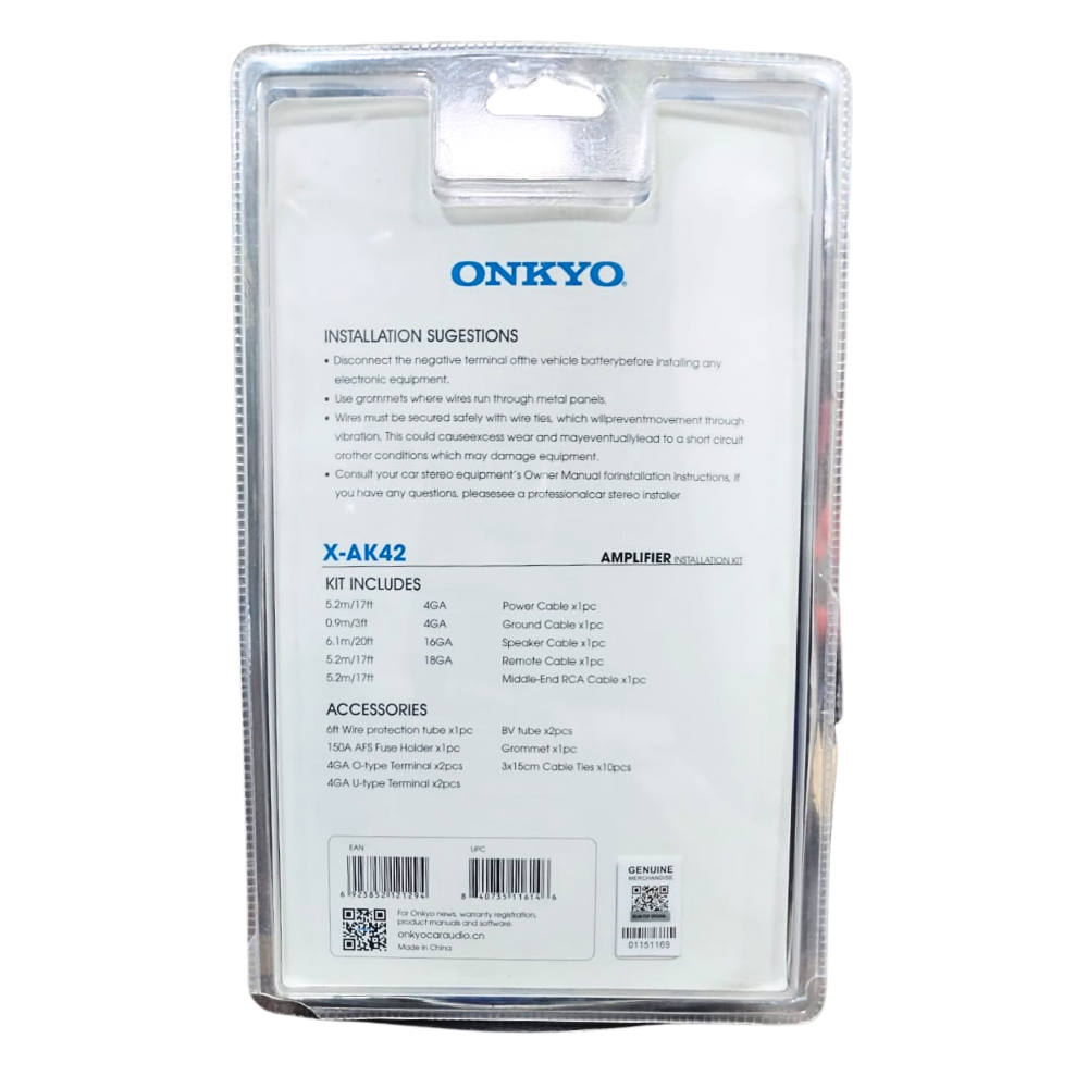 Onkyo X-AK42 Amplifier Installation Kit | 4-Gauge 100% OFC Wiring | Up to 1500W Max Power