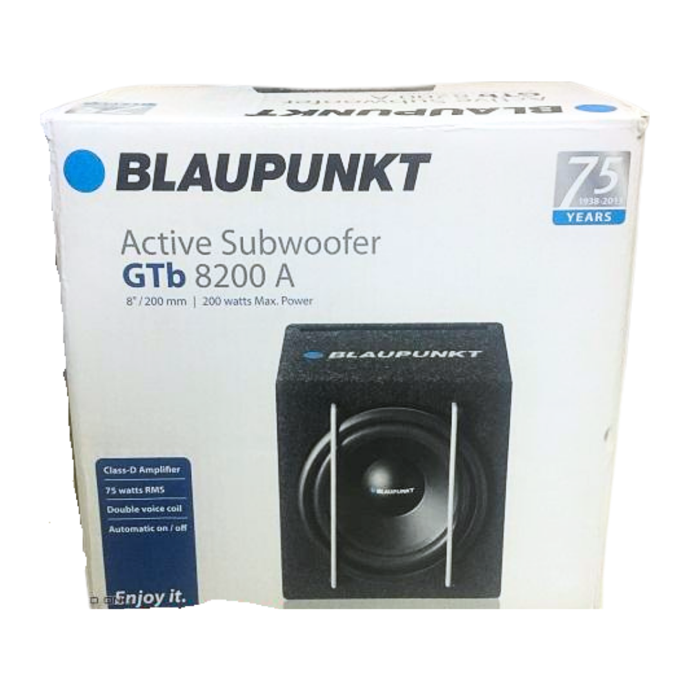 Blaupunkt GTB 8200A 8" Class D Active Subwoofer (75W RMS 200W Peak) - – Deep Bass, Built-In Amplifier