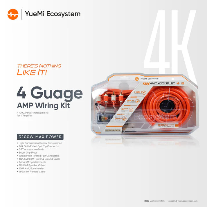 YueMi 4K 4 Gauge Amplifier Wiring Kit | Complete Car Audio Installation Harness