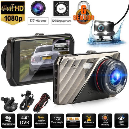 Bluzon BO-DV512 Full Touch Dashcam | Front & Rear | Full HD 1080P | Voice Recording | Loop Recording