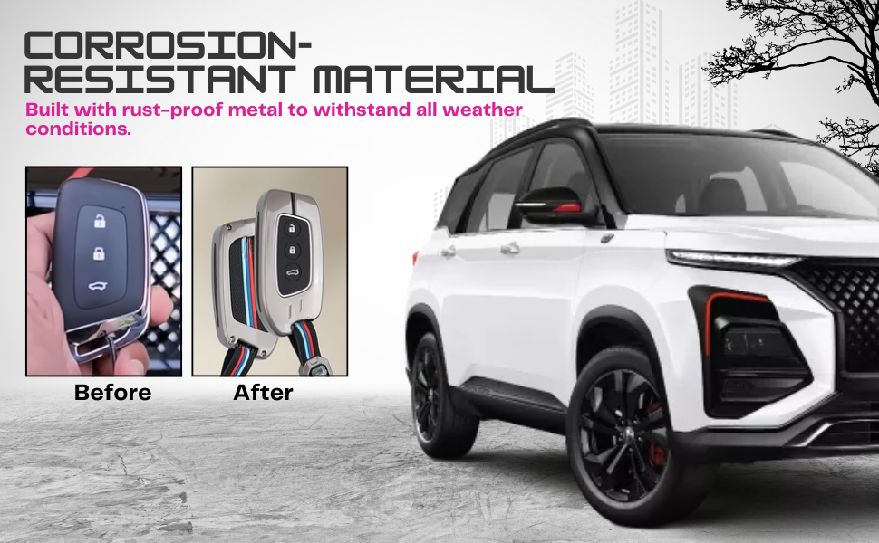 Metal Car Key Cover Compatible for MG Hector | Windsor EV 3 Button Smart Key